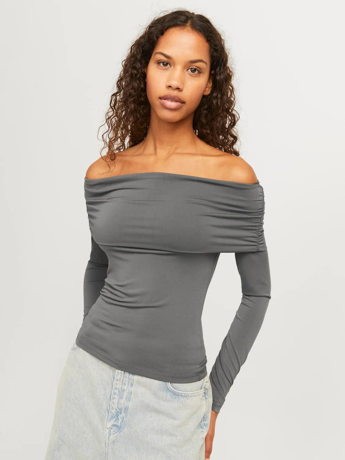 JXMILLE Off Shoulder Top Grå